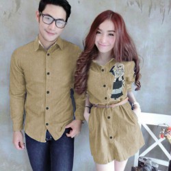 Mini Dress Karikatur Cream - Dress Couple / Baju Pasangan / Fashion / Couple